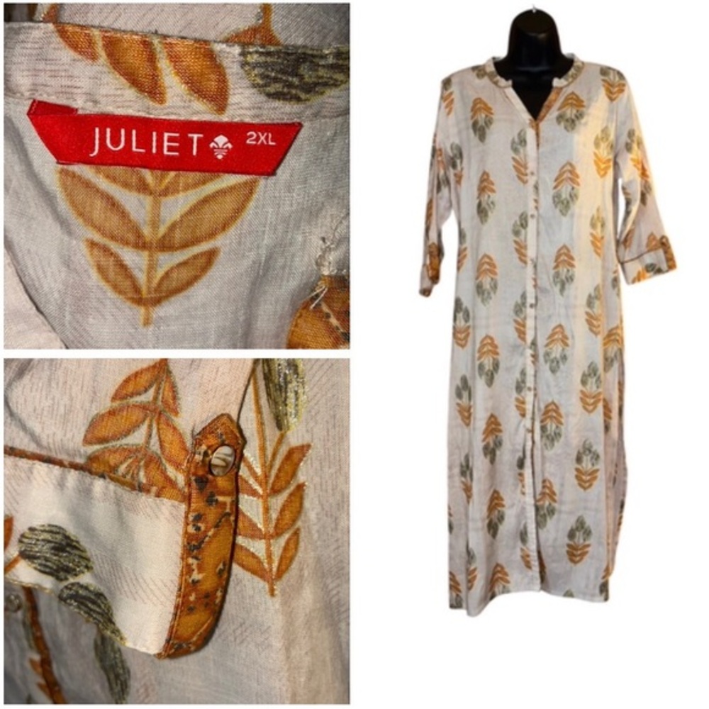 Juliet Button-Front Leaf Print Kurta